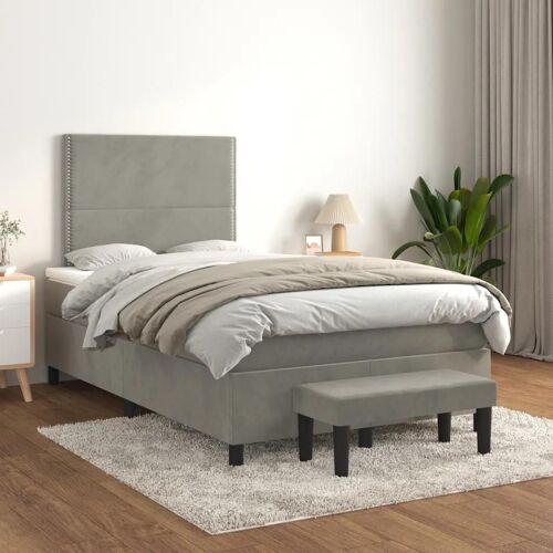 3137773 vidaXL Lit à sommier tapissier et matelas Gris clair 120x200cm Velours