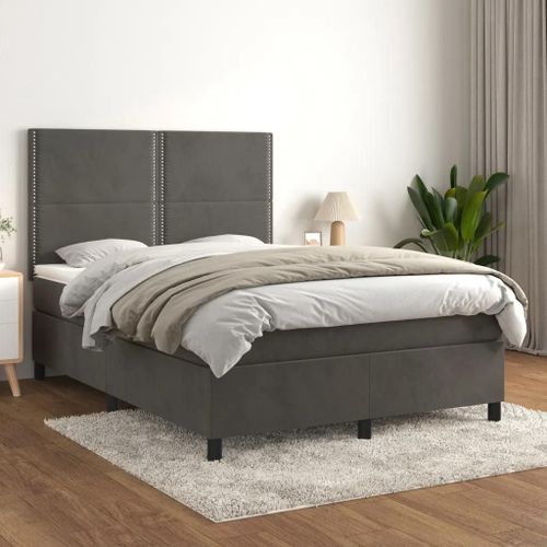 3142960 Vidaxl Lit À Sommier Tapissier Et Matelas Gris Foncé 140x190cm Velours