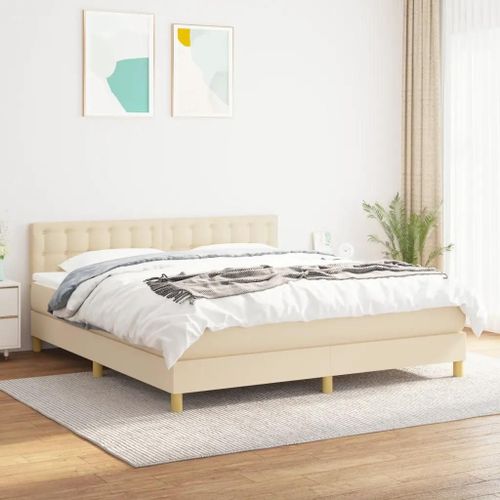3140950 Vidaxl Lit À Sommier Tapissier Avec Matelas Crème 160x200 Cm Tissu