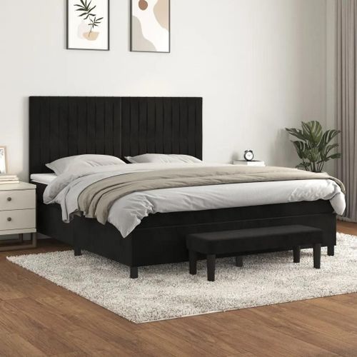 3137979 Vidaxl Lit À Sommier Tapissier Avec Matelas Noir 180x200 Cm Velours