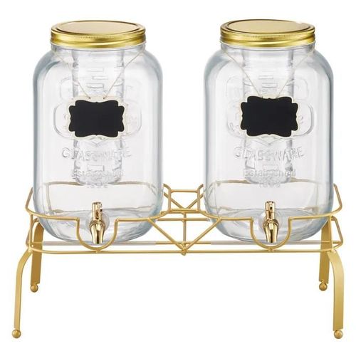 Distributeur de Boissons-Duoku-8 L 2 pièces-Carafe en Verre avec Support Métallique-Robinet et Infuseur-Idéal pour Eau-Jus