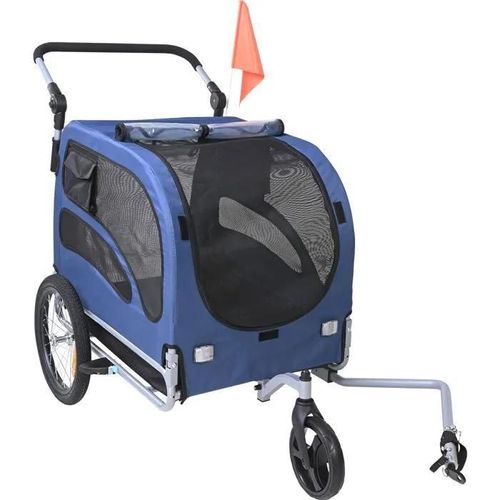 Remorque Pour Chien-Duoku-45 Kg-Poussette 2 En 1-Facile À Plier-Coupleur Universel-Réflecteurs-Drapeau-Bleu/Noir