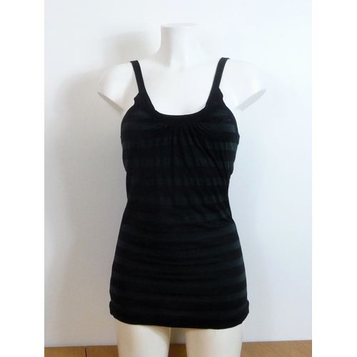 Top/ Tee Shirt En Viscose Et Coton Noir À Rayures Horizontales Grises- Promod