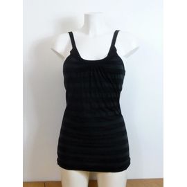 Top/ Tee Shirt En Viscose Et Coton Noir À Rayures Horizontales Grises- Promod