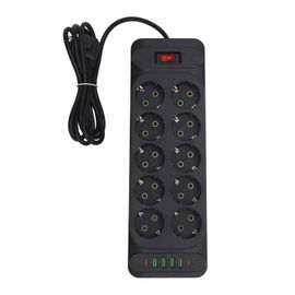 Multiprise européenne 10 prises ca 4 Ports USB 2 Type C prise de courant avec cordon de 2 m et interrupteur de surcharge