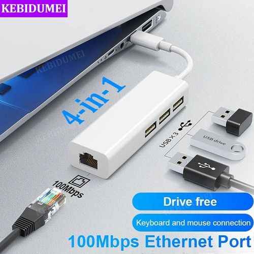 HUB USB 4-en-1 Ethernet S6 Station USB C vers RJ45, Adaptateur Multi USB Splitter, OTG pour PC, Ordinateur Portable, Macbook Pro TYPE C CHINA