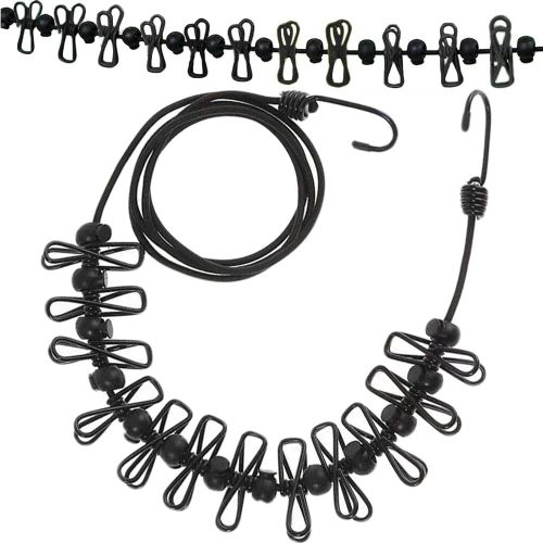 jum-Corde À Linge Extensible Avec 12 Pinces À Linge Accessoire De Camping Gadgets Accessoire De Vacances Gadget De Voyage Portable(Noir)