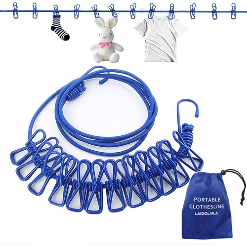 jum-Corde À Linge De Camping Avec 12 Pinces À Linge,1,7M,Élastique,Extensible,Accessoires De Camping,Corde À Linge De Voyage,Corde De Séchage,Extérieur,Camping,Pour Voyage,Salle De Bain