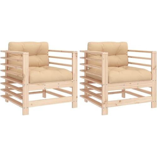 Jum-Chaises De Jardin Avec Coussins Lot De 2 Bois De Pinmassif,Chaise Longue,Chaise D'extérieur,Siège D'extérieur,Siège De Jardin