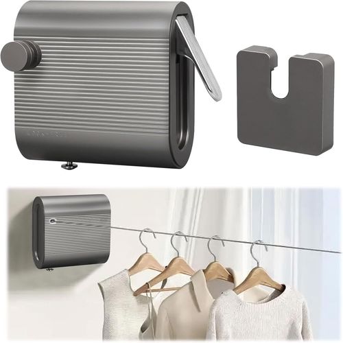 jum-Corde À Linge Rétractable,Étendoir À Linge Pour Intérieur Et Extérieur Fils À Linge De 4,2M En Acier Inoxydable,Gain De Place,Fil A Linge Extérieur Retractable Pour Balcon,Salle De Bain