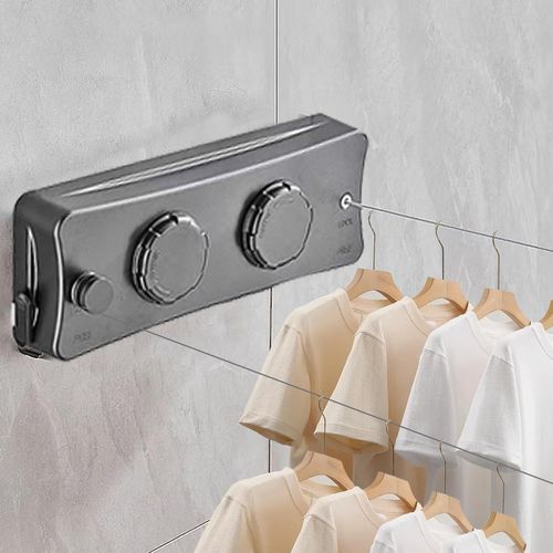 jum-Corde À Linge Rétractable,5.1M Fil A Linge Retractable En Acier Inoxydable,Étendoir À Linge Rétractable Extérieur,Ne S'Affaisse Pas Corde À Linge Extensible Pour Intérieur Et Extérieur(Gris)
