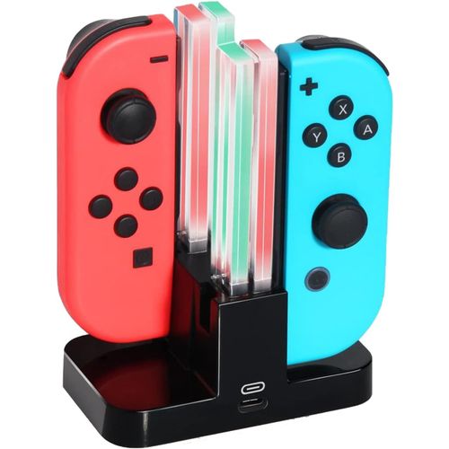 Charging Station for Nintendo Switch with LED Indicator,4 in 1 Joy-Con Charger with USB C Charging Cable,Black