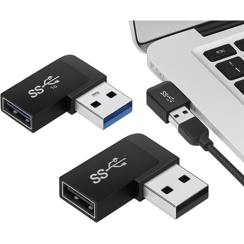 KAL-2Pcs 90 Degree Usb Adapter, Usb 3.0 À Angle Droit, Usb 3.0 Type A Femelle Vers Mâle, Usb Angle Gauche Et Angle Droit, Usb 3.0 Type A Mâle Vers Femelle, Adaptateur Usb Vers Usb