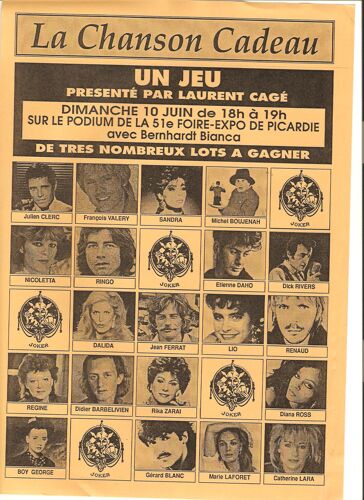 Feuille De Jeu Radio Ringo / Dalida / Sandra Cretu / Jean Ferrat / Renaud / Lio / Rika Zarai / Daho