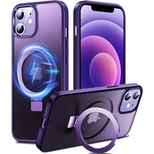 SJZG-3-En-1 Coque Pour 12 Pro Avec Aimantée Support Anneau Bague, Compatible Avec Magsafe, No.1 Magnétique Protection Antichoc Militaire, Silicone Iphone 12/12 Pro Case Béquille Pied Violet
