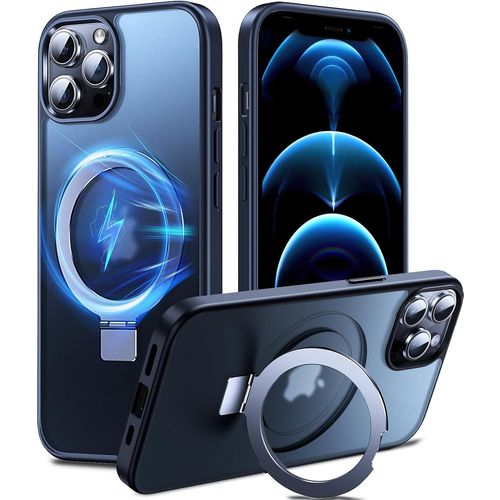 Sjzg-3-En-1 Coque Pour 12 Pro Max Avec Aimantée Support Anneau Bague, Compatible Avec Magsafe, No.1 Magnétique Protection Antichoc Militaire, Silicone Iphone 12 Pro Max Case Béquille Pied Noir