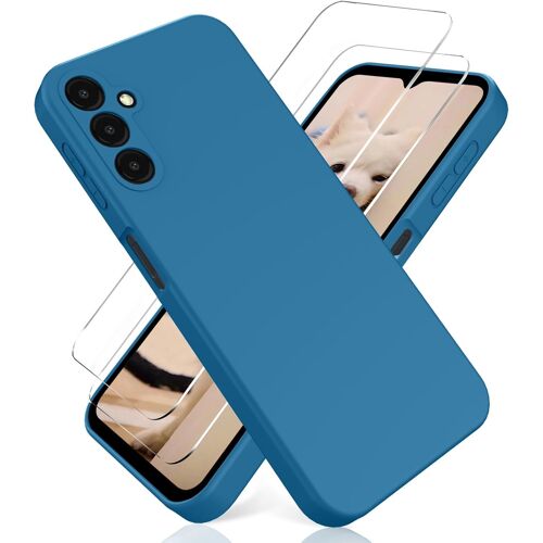 JGD-Coque pour Samsung Galaxy A55 5G, avec [2 Pièces] Protection d'écran en Verre Trempé, Housse Silicone TPU Liquide - Bleu