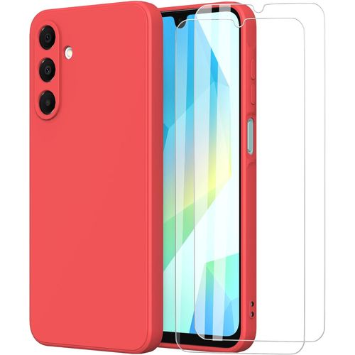 Pack Coque Tpu Souple Liquid Rouge Pour Samsung Galaxy A16 5g/4g 6,7 Pouces - Antichoc, Découpes Précises + 2 Verres Trempés
