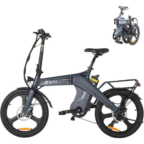 Dyu T1 Vélo Électrique Pliable 250w, Vélo Électrique Pour Adultes Avec Batterie 36v 10ah Autonomie De 60 Km Pour Les Trajets Urbains - Gris Acier