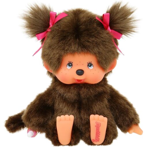 Porte clé Monchhichi Kiki - bavoir rose et couettes - 10cm