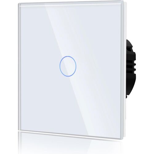 JEXNOVASHOP-Interrupteur Tactile Normal Commutateur d'éclairage Mural Compatible avec la lumière LED Écran Tactile en Verre 110V-240V Plaque de Cristal Trempé avec Rétroéclairage Bouton 1 Gang 1 Voie