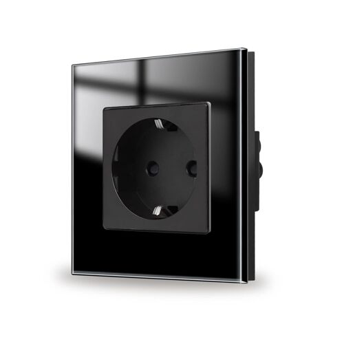Prise murale en verre noir, 1 prise Schuko, 16 A, 250 V, 86 mm x 86 mm