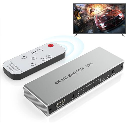 Commutateur HDMI 4K 5 entrées 1 Sortie,répartiteur HDMI 4K à 60 Hz avec télécommande,sélecteur de commutateur HDMI 5 Ports prenant en Charge 3D HDR Compatible avec PS 5/4/3 Xbox Switch Roku TV
