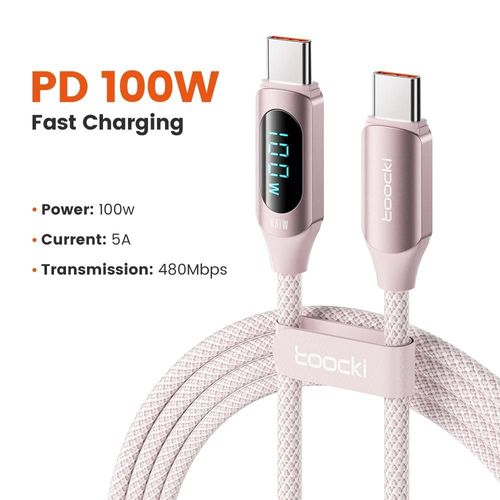 Eskal-Toocki-Câble De Charge Rapide De Type C Vers Type C, 100w Pd, Chargeur Usb C Vers Usb C, Câble D'affichage Pour Xiaomi, Poco F3, Realme, Macbook, Ipad,100w C-C Pink,1m