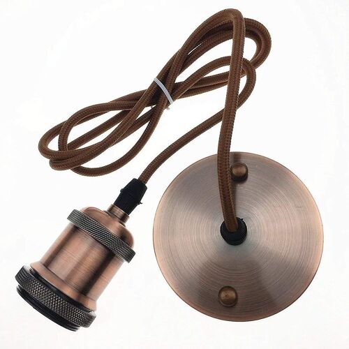 Pendentif Vintage Modern Industrial Style E27 Support De Lampe Douille Avec 1.2m Tressé Câble Rond En Laiton (Rouge-Brun) [Classe Énergétique A +++]