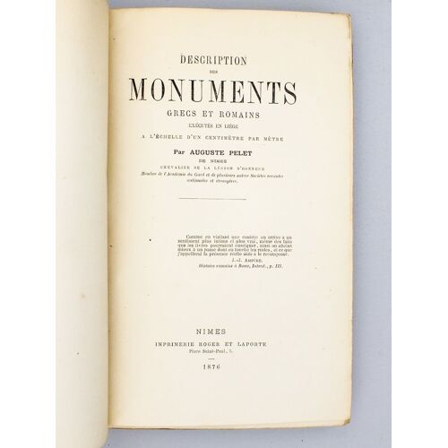Description Des Monuments Grecs Et Romains Exécutés En Liège À L'échelle D'un Centimètre Par Mètre