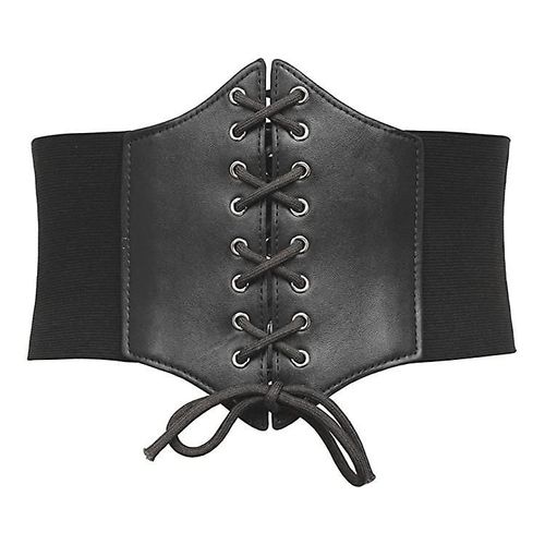 Ceinture Élastique Tendance Pour Femme - Style Rétro Extra Large - Noire À Nouer