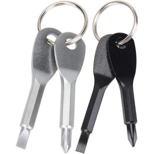 Lot de 2 Tournevis de Poche Porte-Clés - Acier Inoxydable - Phillips et Plat - Mini Outil de Survie