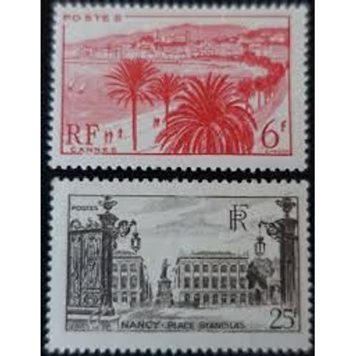 Monuments Et Sites : Cannes Et Place Stanislas À Nancy La Paire Année 1947 N° 777 778 Yvert Et Tellier Luxe