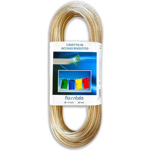 anw-Corde À Linge De 4Mm En Acier-20 Mètres-Corde Fabriqué En Italie-Fil Câble Séchoir À Linge Plastifié Pour Extérieur Pour Étendre Le Linge Les Vêtements-Couleur Transparent