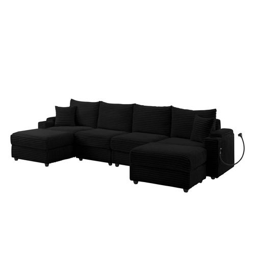 Yhl Voyura 2231 Canapé En Velours Côtelé Moderne -L-Shaped - Frame Solid Wood - Noir