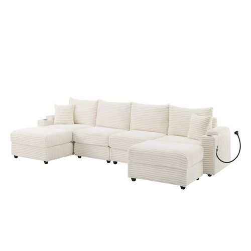 Yhl Voyura 2231 Canapé Moderne Corduroy Multi-Personnes - Coussin En Mousse - Blanc Cassé