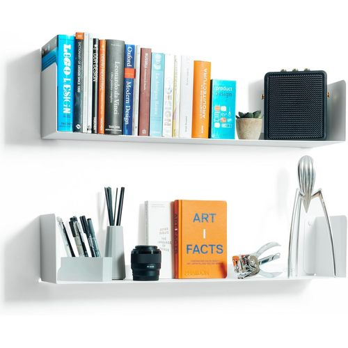 | Lot 2 Etagere Murale Blanche | 70x15 Cm | 100% Acier | Fabriqué En Europe | Bibliothèque Murale | Etagere Blanche | Etagere Murale Cuisine | Etagere Plante | Etagere Rangement Murale