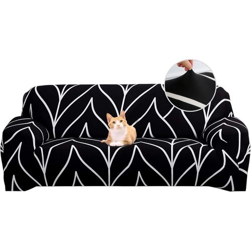 CAUC-Housse de Canapé Extensible 3 Place Couverture Canapé avec Accoudoirs Moderne Couvre Canapé Elastique Universelle Revêtement de Canapé Housse de Protection,Ligne Noire
