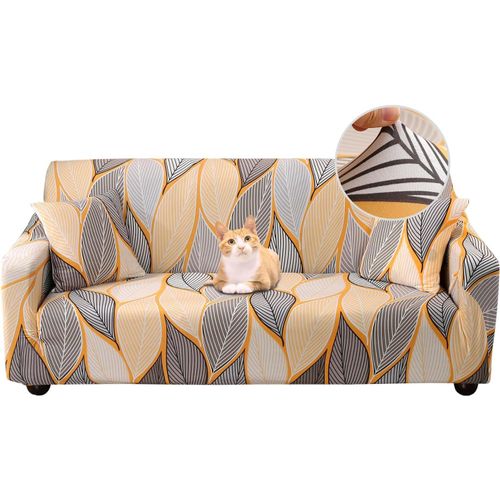 Cauc-Housse De Canapé Extensible 2 Place Couverture Canapé Avec Accoudoirs Moderne Couvre Canapé Elastique Universelle Revêtement De Canapé Housse De Protection,Feuille D'orange