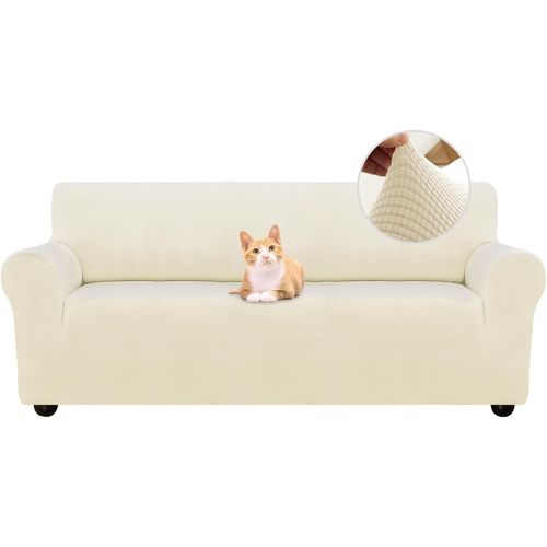 Cauc-Housse De Canapé Extensible 4 Place Couverture Canapé Avec Accoudoirs Moderne Couvre Canapé Elastique Universelle Revêtement De Canapé Housse De Protection,Jacquard Beige