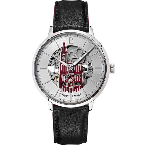 Montre Homme Cathedrale Argenté Cadran Argenté Bracelet Cuir Noir 20 Mm