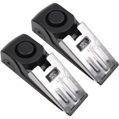 Lot de 2 alarmes d'arrêt de porte portables en forme de coin avec sirène en caoutchouc antidérapant 120 dB Sensibilité réglable Convient pour la détection d'alerte d'intrusion à domicile