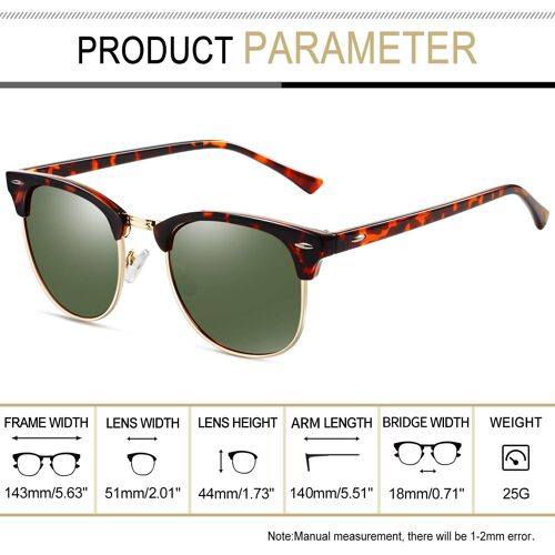 Lunettes de Soleil Homme Polarisées Demi Cercle et Lunette de Soleil Rétro pour Femme Classique Demi Monture UV400