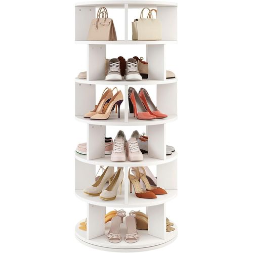Ibuyke Étagère À Chaussures Rotative À 6 Niveaux, Armoire À Chaussures Rotative À 360° Pour 24 Paires, Organisateur Rond Pour Chaussures Et Sacs À Main Pour Armoire, Couloir, Salon, Blanc Wsr006w