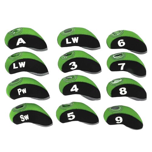 Lot De 12 Couvre-Têtes De Club De Golf, Avec Numéro De Poteau De Fer, Noir Et Vert