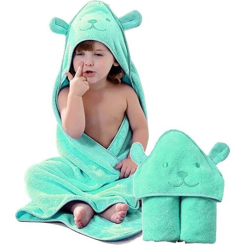 Serviette À Capuche Green Bear Pour Enfants, Poncho En Tissu 100 % Coton Pour Tout-Petits, Pour Douche, Piscine, Plage