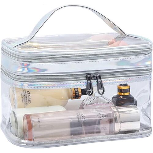 2025 - Trousse de toilette transparente à double couche, organiseur de maquillage, porte-pinceaux étanche