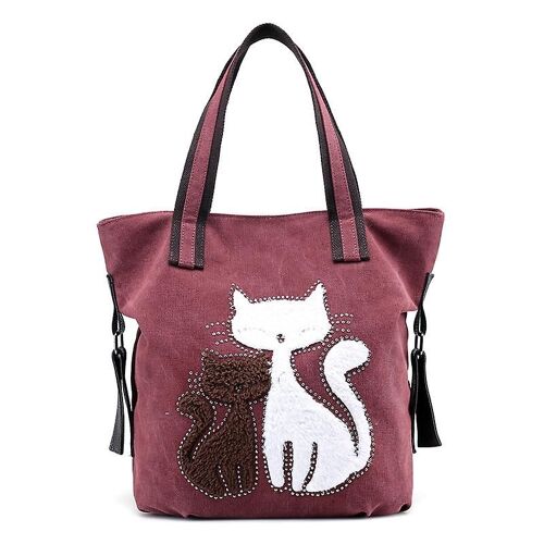 Sac à main décontracté en toile pour femme, joli sac à bandoulière en forme de chat, grand fourre-tout pour filles, voyage, shopping, plage