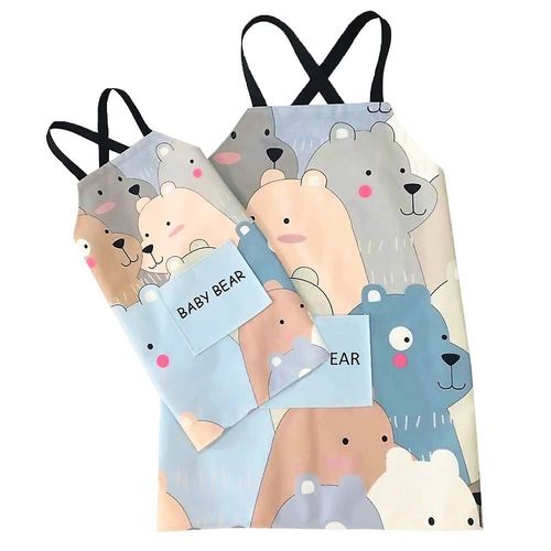 Tabliers De Cuisine Avec Poches Pour Mère Et Fille, Tabliers Pour La Pâtisserie, Le Barbecue Et Le Jardinage, Ours Bleu
