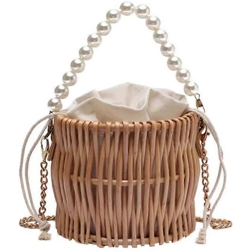 Sac à main tissé à la main en perles, sac à bandoulière en rotin tissé en paille, sac à main en bambou vintage, sac de plage et de vacances, sac à bandoulière tissé en perles, sac à bandoulière portable (Kha